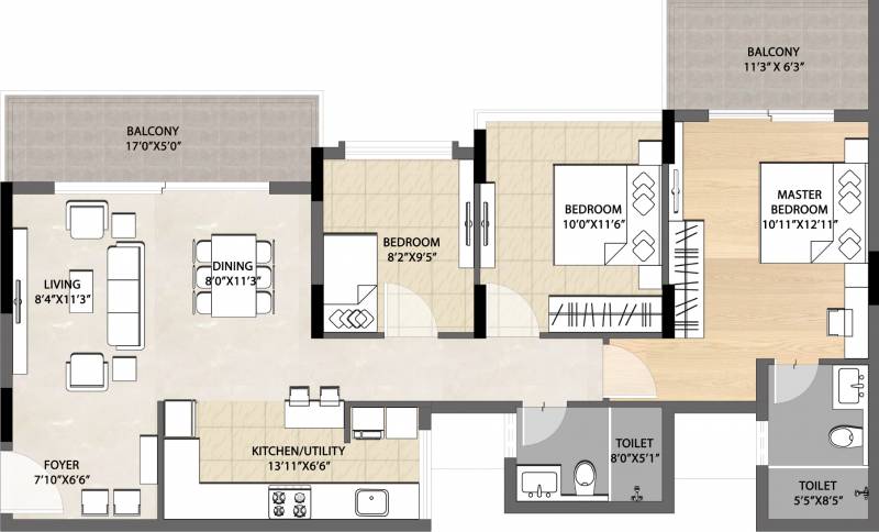 DNR Springleaf (2BHK+2T (1,439 sq ft) + Study Room 1439 sq ft)