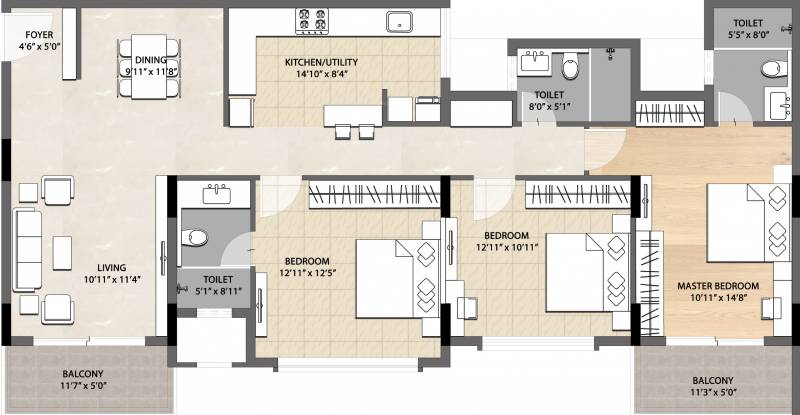 DNR Springleaf (3BHK+3T (1,815 sq ft) 1815 sq ft)