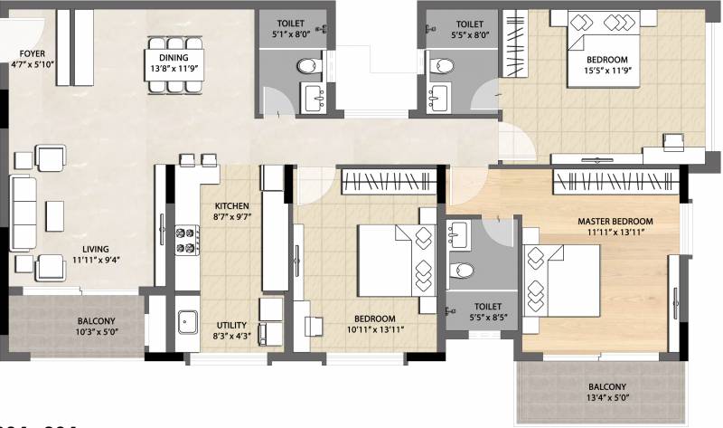 DNR Springleaf (3BHK+3T (1,884 sq ft) 1884 sq ft)