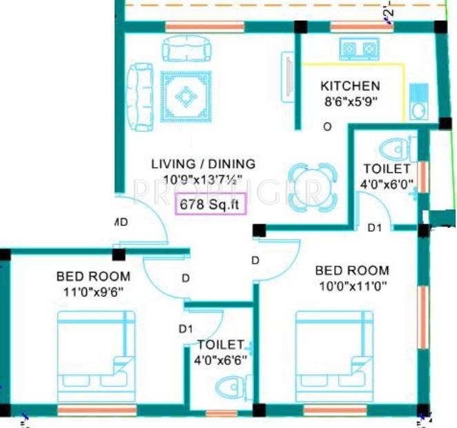 Sekaran Anantham (2BHK+2T (678 sq ft) 678 sq ft)