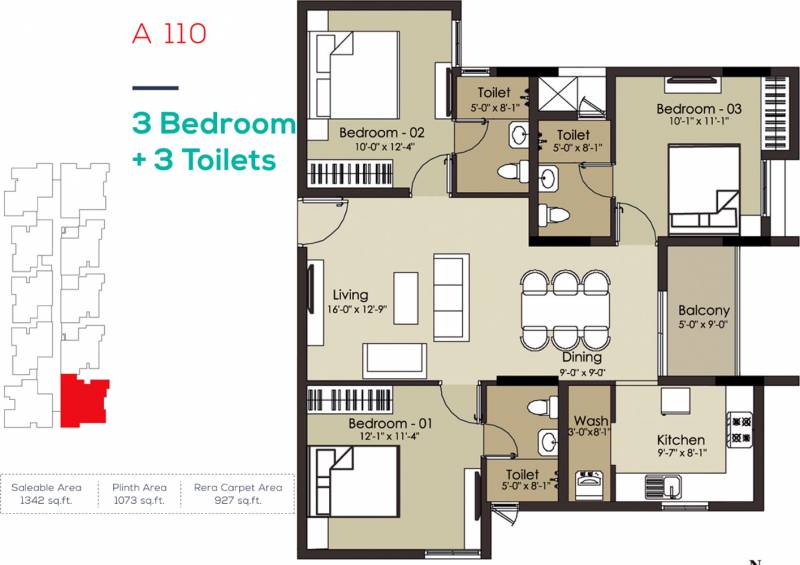 Altis Ashraya (3BHK+3T (1,342 sq ft) 1342 sq ft)