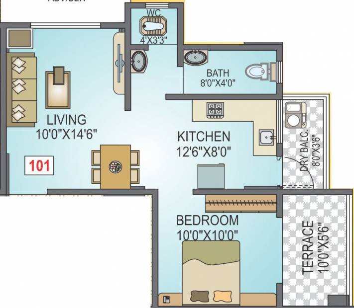 K R Ojasvi (1BHK+2T (426.47 sq ft) 426.47 sq ft)