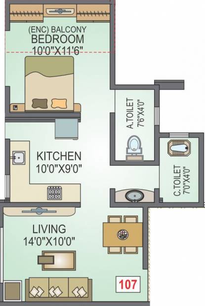 K R Ojasvi (1BHK+2T (387.18 sq ft) 387.18 sq ft)