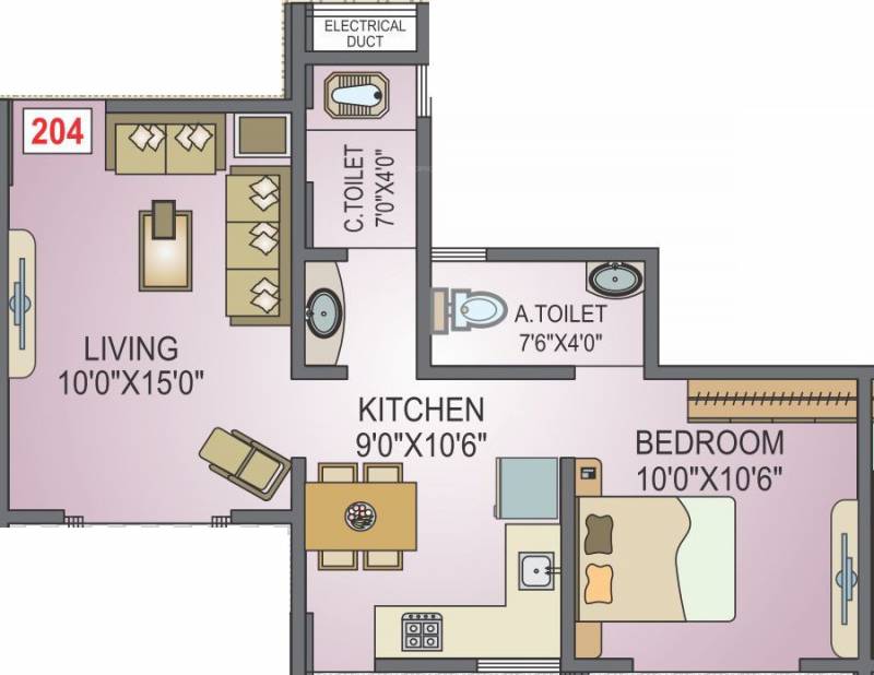 K R Ojasvi (1BHK+2T (445.41 sq ft) 445.41 sq ft)