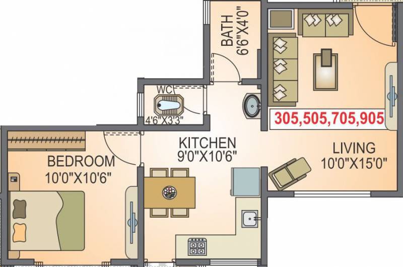 K R Ojasvi (1BHK+2T (424.53 sq ft) 424.53 sq ft)