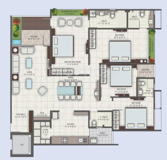 JP Iscon Riverside (4BHK+4T (2,740 sq ft)   Pooja Room 2740 sq ft)