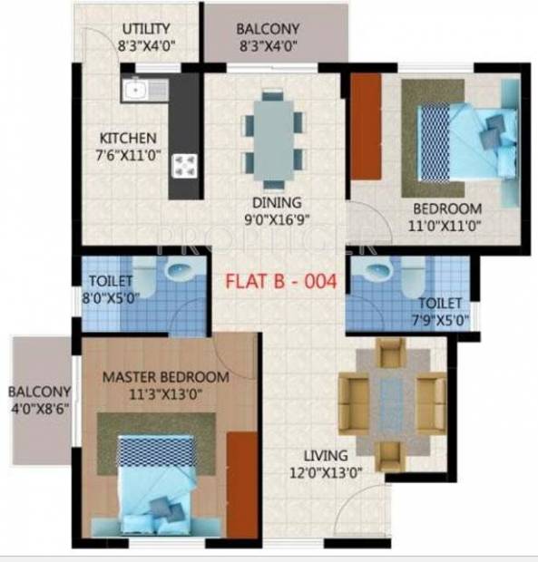 Unique Eastern Breeze (2BHK+2T (1,108 sq ft) 1108 sq ft)