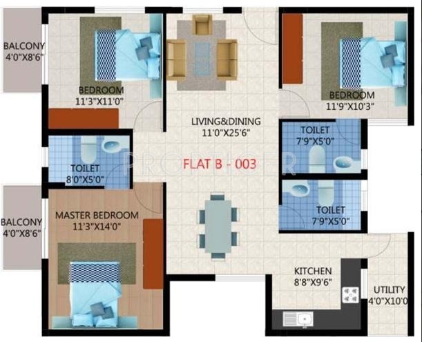 Unique Eastern Breeze (3BHK+3T (1,364 sq ft) 1364 sq ft)