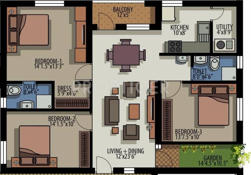 House of Colors Floating Gardens (3BHK+2T (1,723 sq ft) 1723 sq ft)