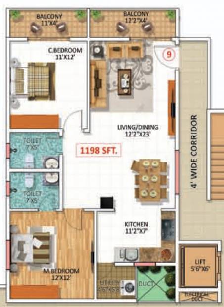 Swathi Builders And Properties SWATHI MAGNOLIA (2BHK+2T (1,208 sq ft) 1208 sq ft)