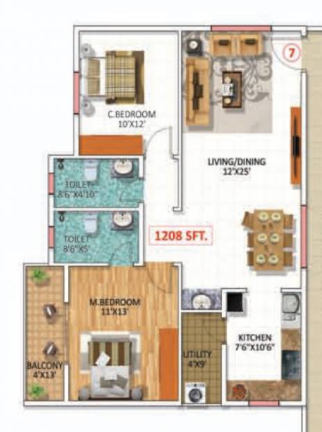Swathi Builders And Properties SWATHI MAGNOLIA (2BHK+2T (1,198 sq ft) 1198 sq ft)