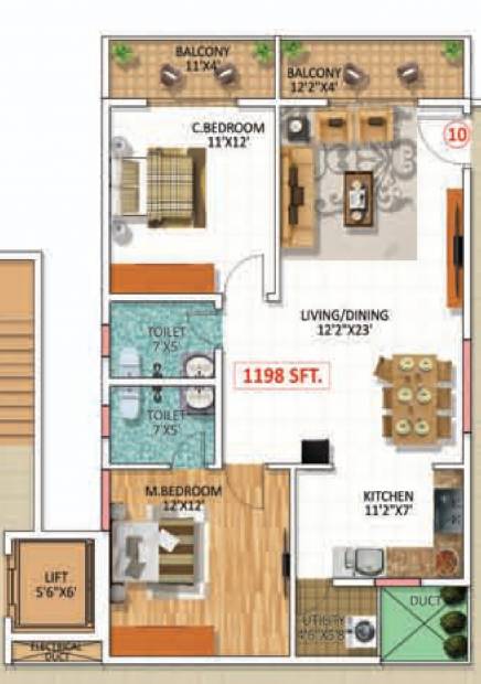 Swathi Builders And Properties SWATHI MAGNOLIA (2BHK+2T (1,242 sq ft) 1242 sq ft)