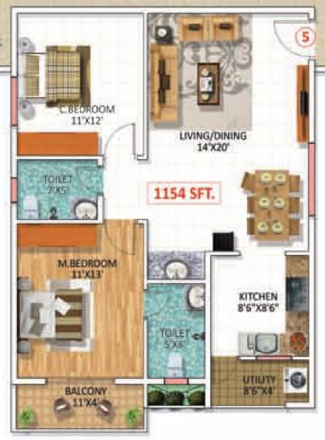 Swathi Builders And Properties SWATHI MAGNOLIA (2BHK+1T (1,242 sq ft) 1242 sq ft)