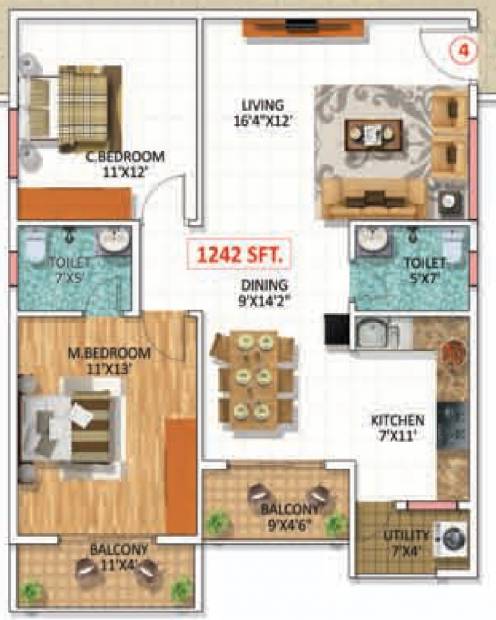 Swathi Builders And Properties SWATHI MAGNOLIA (2BHK+1T (1,198 sq ft) 1198 sq ft)