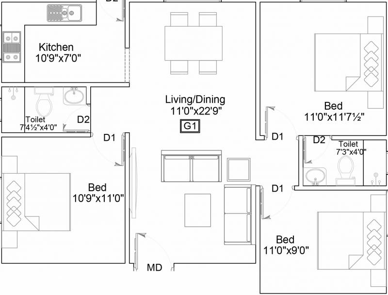 Aadhiti Samiuth (3BHK+3T (1,058 sq ft) 1058 sq ft)