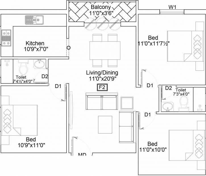 Aadhiti Samiuth (3BHK+3T (1,088 sq ft) 1088 sq ft)