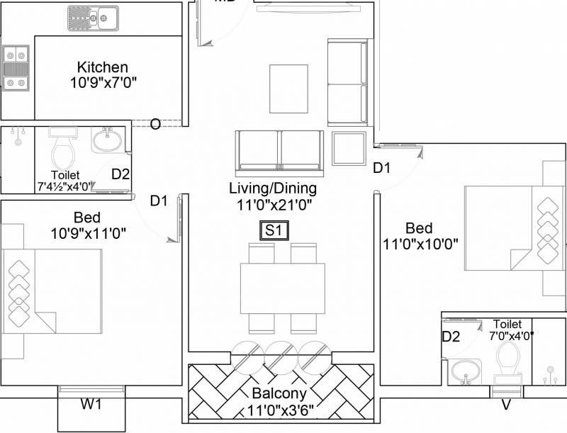 Aadhiti Samiuth (2BHK+2T (924 sq ft) 924 sq ft)