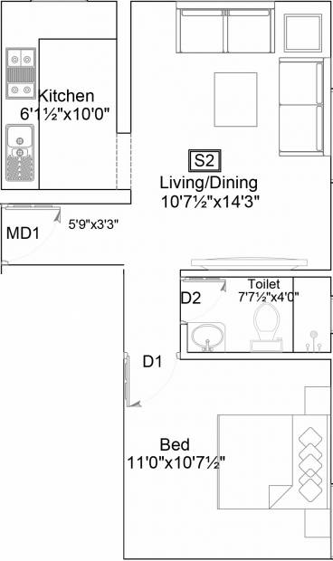 Aadhiti Samiuth (1BHK+1T (572 sq ft) 572 sq ft)