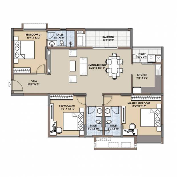A andA ASSOCIATES Test Project Child 1 (3BHK+3T (1,000 sq ft) + Study Room 1000 sq ft)