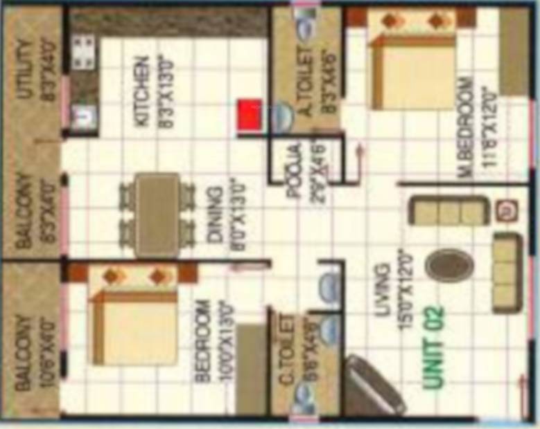 Surya Spaces (2BHK+2T (1,180 sq ft) 1180 sq ft)