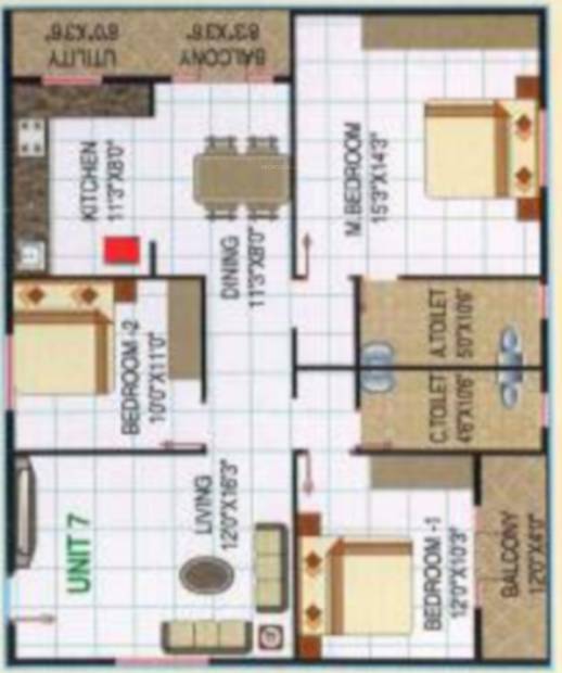Surya Spaces (3BHK+3T (1,495 sq ft) 1495 sq ft)