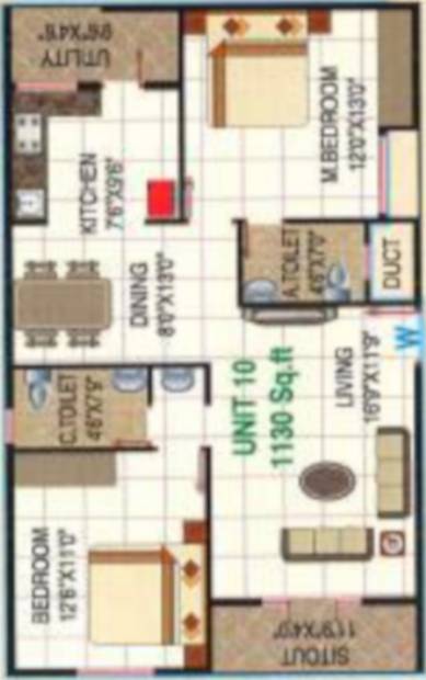 Surya Spaces (2BHK+2T (1,130 sq ft) 1130 sq ft)