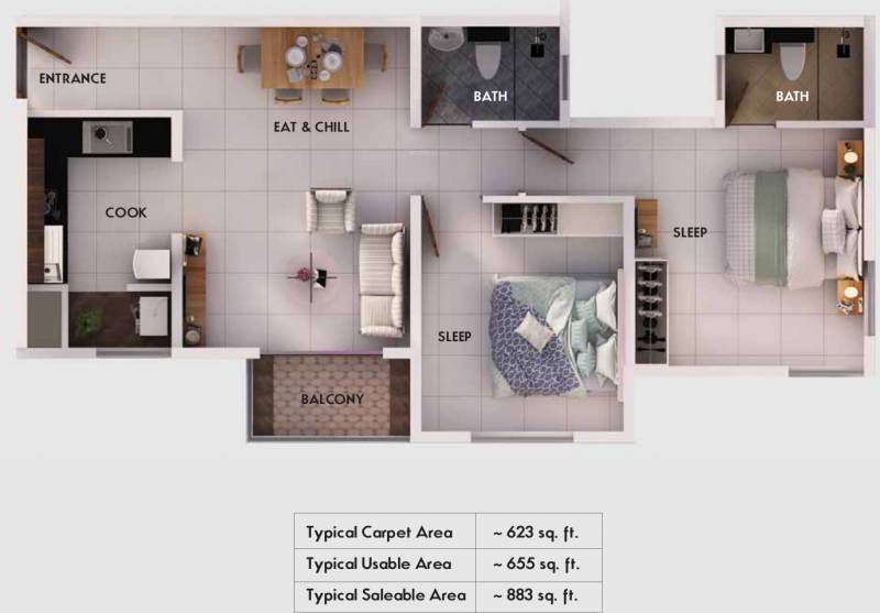Provident Equinox 1 4N 4P 4Q 4R (2BHK+2T (883 sq ft) 883 sq ft)