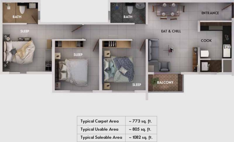 Provident Equinox 1 4N 4P 4Q 4R (3BHK+3T (1,082 sq ft) 1082 sq ft)